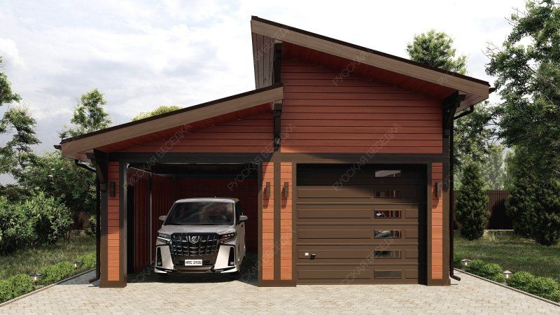 Гараж  с ломаной кровлей на 2 автомобиля Дятлино
